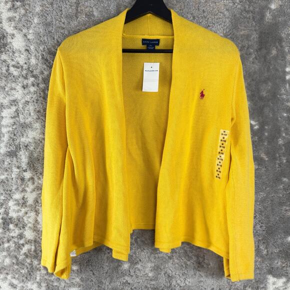 NEW Ralph Lauren Size M 8-10 Pima Cotton Open Front Cardigan Sweater Yellow NWT - Picture 1 of 9
